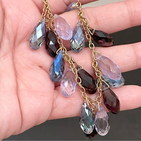 Purple Lavender Iridescent Teardrop Crystal Glass Beaded Chain Necklace - Picture 10 of 12